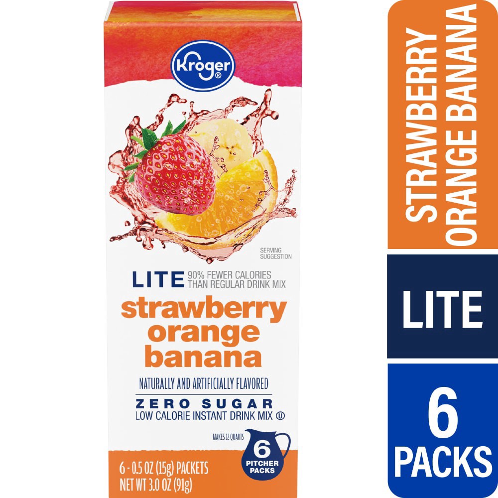 slide 1 of 4, Kroger® Lite Zero Sugar Strawberry Orange Banana Instant Drink Mix, 6 packets / 0.41 oz