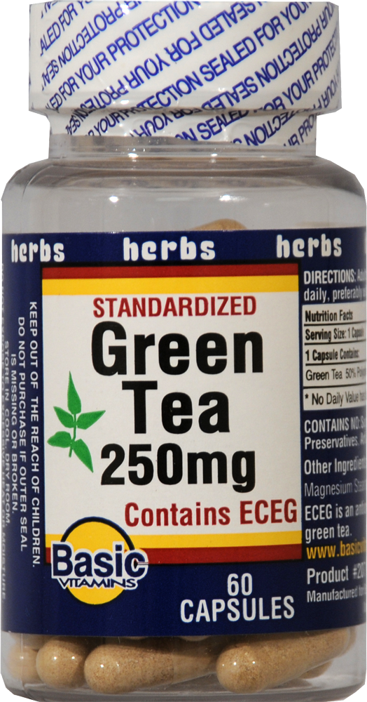 slide 1 of 1, Basic Green Tea Capsules 250Mg, 60 ct