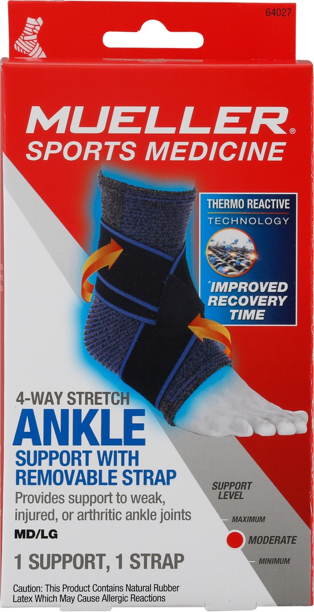 slide 2 of 11, Mueller 4-Way Ankle Support with Removable Strap M/L, 1 ct