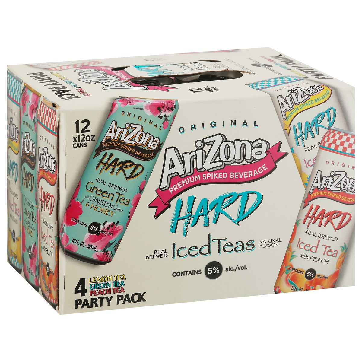 slide 9 of 9, AriZona Original Iced Teas Premium Lemon Tea, Green Tea, Peach Tea Spiked Beverage Party Pack 12 - 12 oz Cans, 12 ct; 12 oz