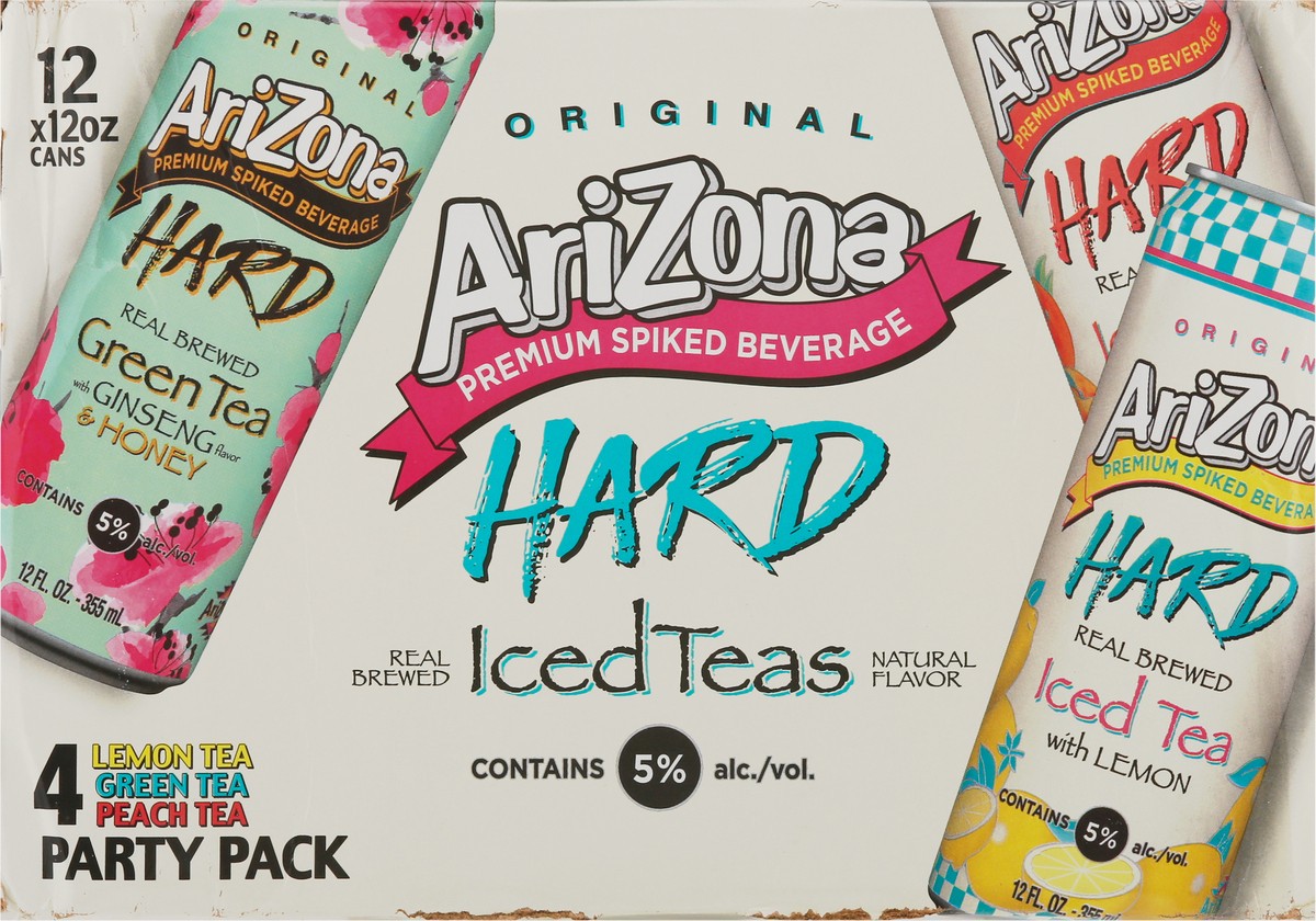 slide 5 of 9, AriZona Original Iced Teas Premium Lemon Tea, Green Tea, Peach Tea Spiked Beverage Party Pack 12 - 12 oz Cans, 12 ct; 12 oz