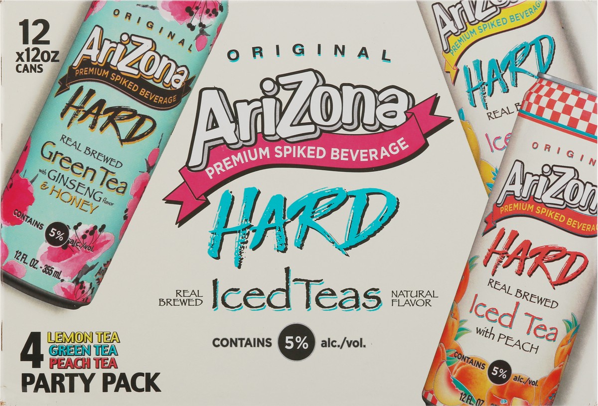 slide 4 of 9, AriZona Original Iced Teas Premium Lemon Tea, Green Tea, Peach Tea Spiked Beverage Party Pack 12 - 12 oz Cans, 12 ct; 12 oz