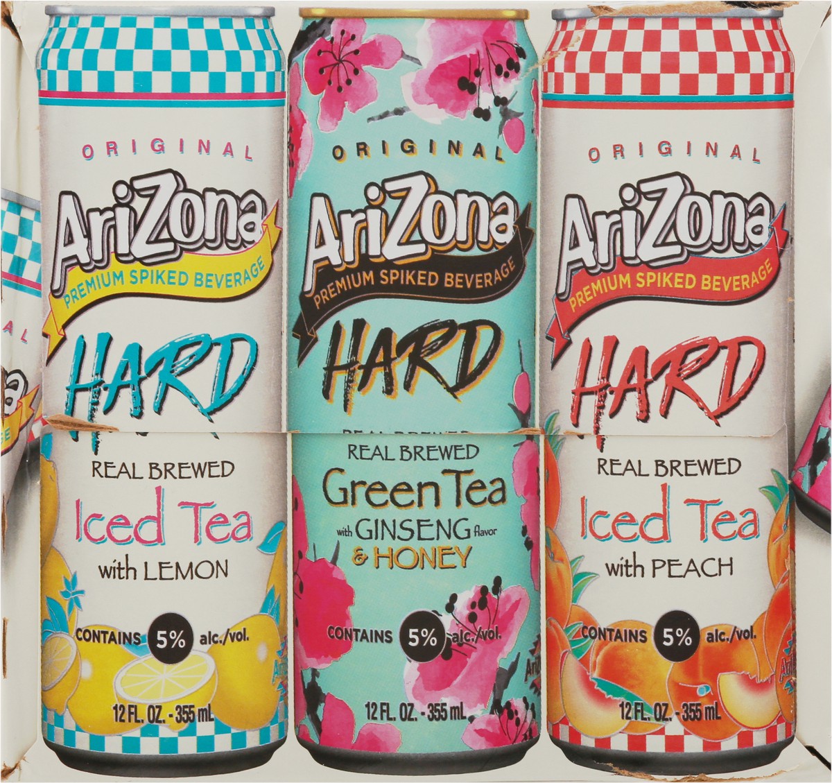 slide 3 of 9, AriZona Original Iced Teas Premium Lemon Tea, Green Tea, Peach Tea Spiked Beverage Party Pack 12 - 12 oz Cans, 12 ct; 12 oz