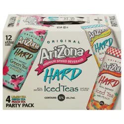 AriZona Hard Lemon Tea/Green Tea/Peach Tea Iced Teas Party Pack 12 - 12 fl oz Cans