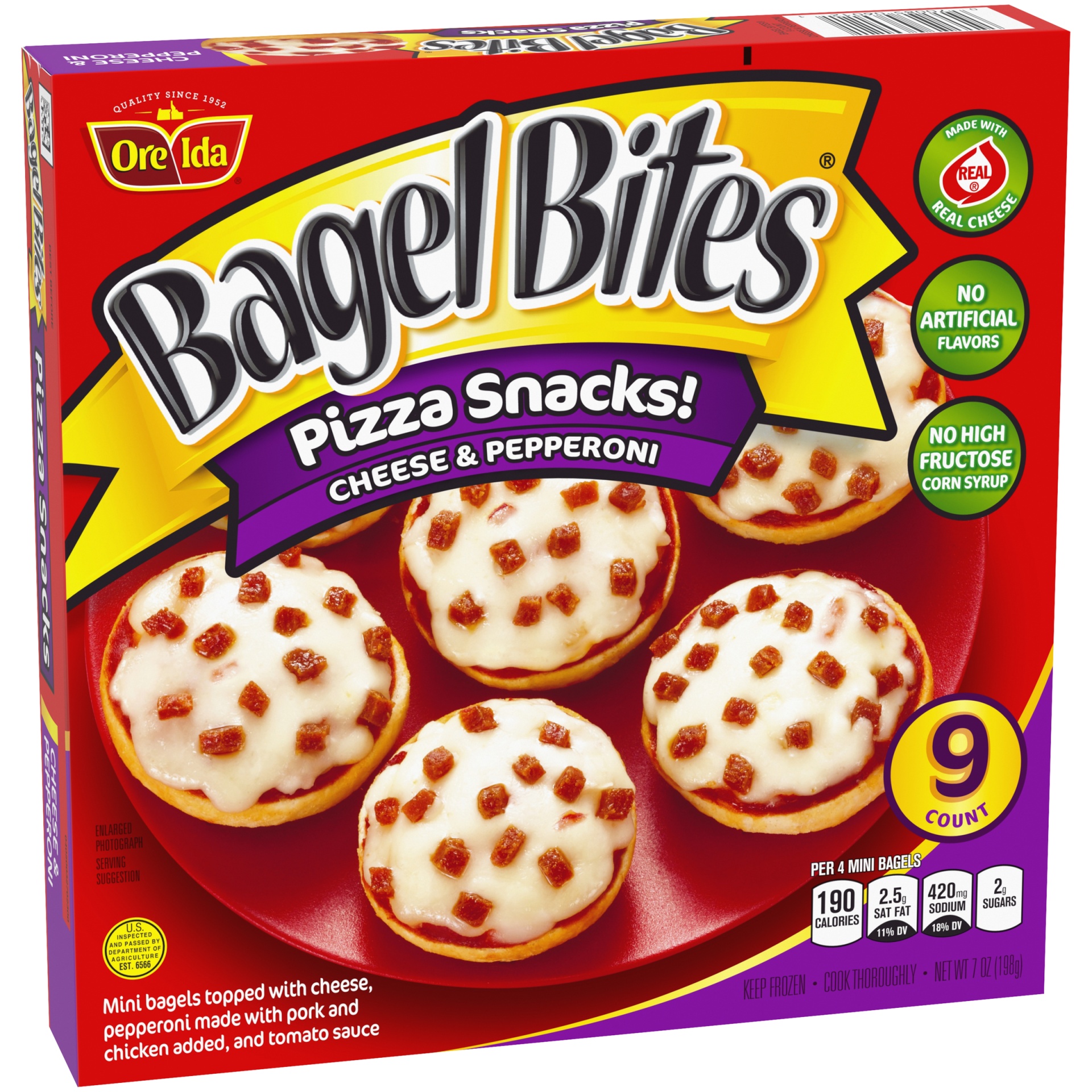 slide 9 of 13, Bagel Bites Cheese & Pepperoni Mini Pizzael Frozen Snacks, 7 oz; 9 ct