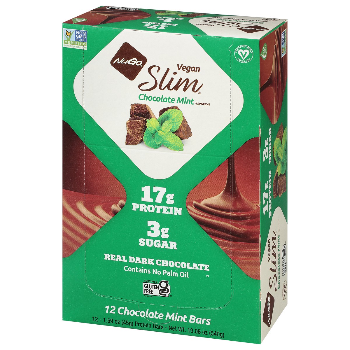 slide 3 of 9, NuGo Slim Vegan Chocolate Mint Protein Bar 12 - 1.59 oz Bars, 12 ct