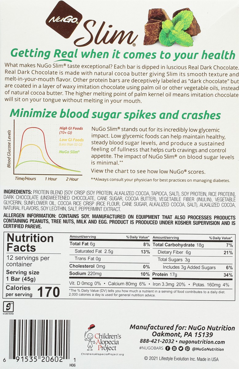 slide 5 of 9, NuGo Slim Vegan Chocolate Mint Protein Bar 12 - 1.59 oz Bars, 12 ct