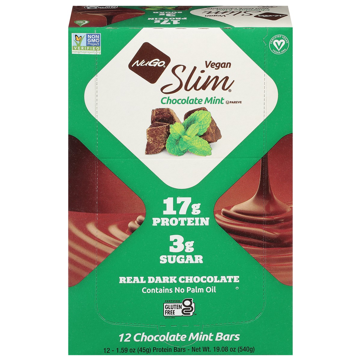 slide 1 of 9, NuGo Slim Vegan Chocolate Mint Protein Bar 12 - 1.59 oz Bars, 12 ct