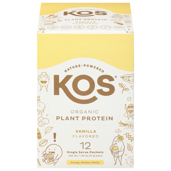 slide 1 of 1, KOS Organic Vanilla 20g Plant Protein Powder Single Serve Packets - 12 ct, 12 ct; 1.37 oz