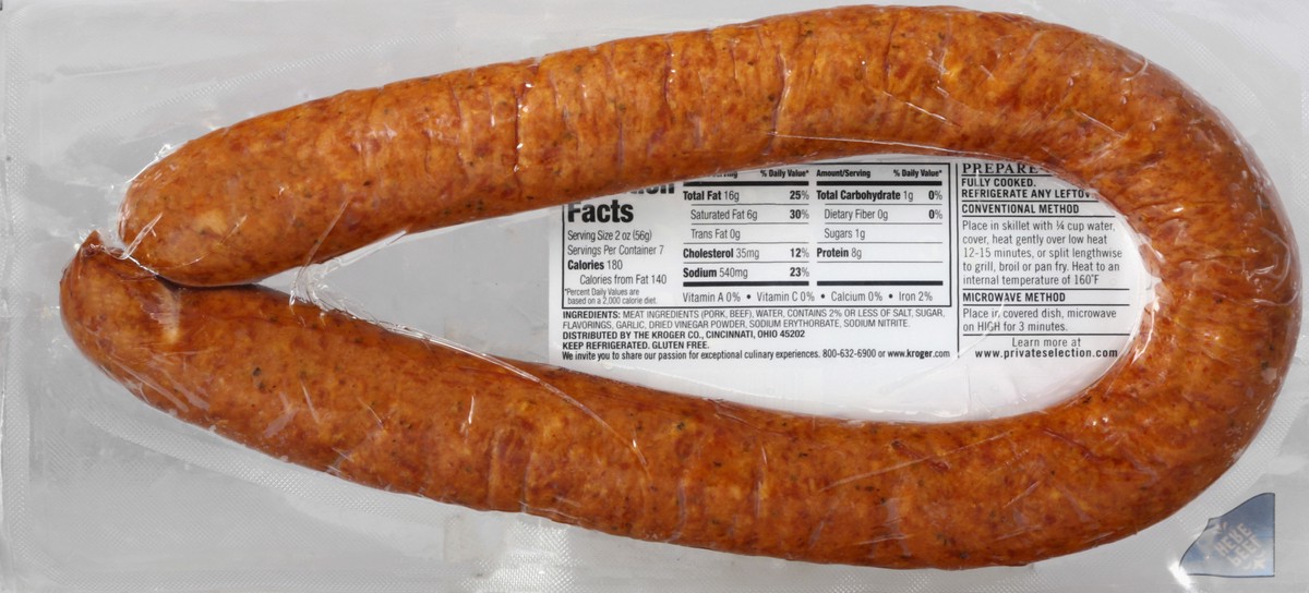 slide 9 of 9, Private Selection Naturally Hardwood Smoked Coarse Grind Garlic Sausage, 14 oz