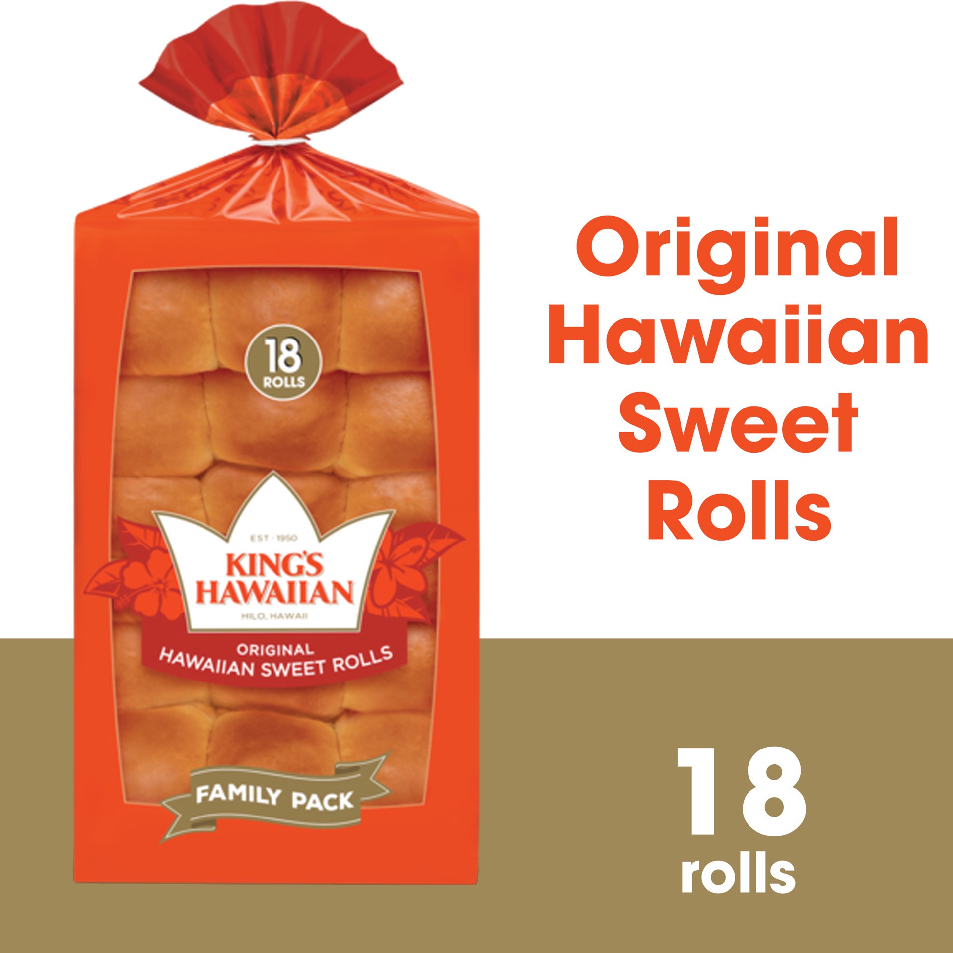 slide 1 of 1, KING'S HAWAIIAN Original Hawaiian Sweet Rolls, Dinner Rolls 18 Count, 18 ct