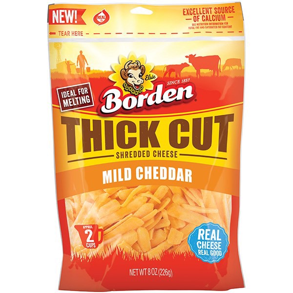 slide 1 of 1, Borden Thick Cut Mild Cheddar Shred, 8 oz