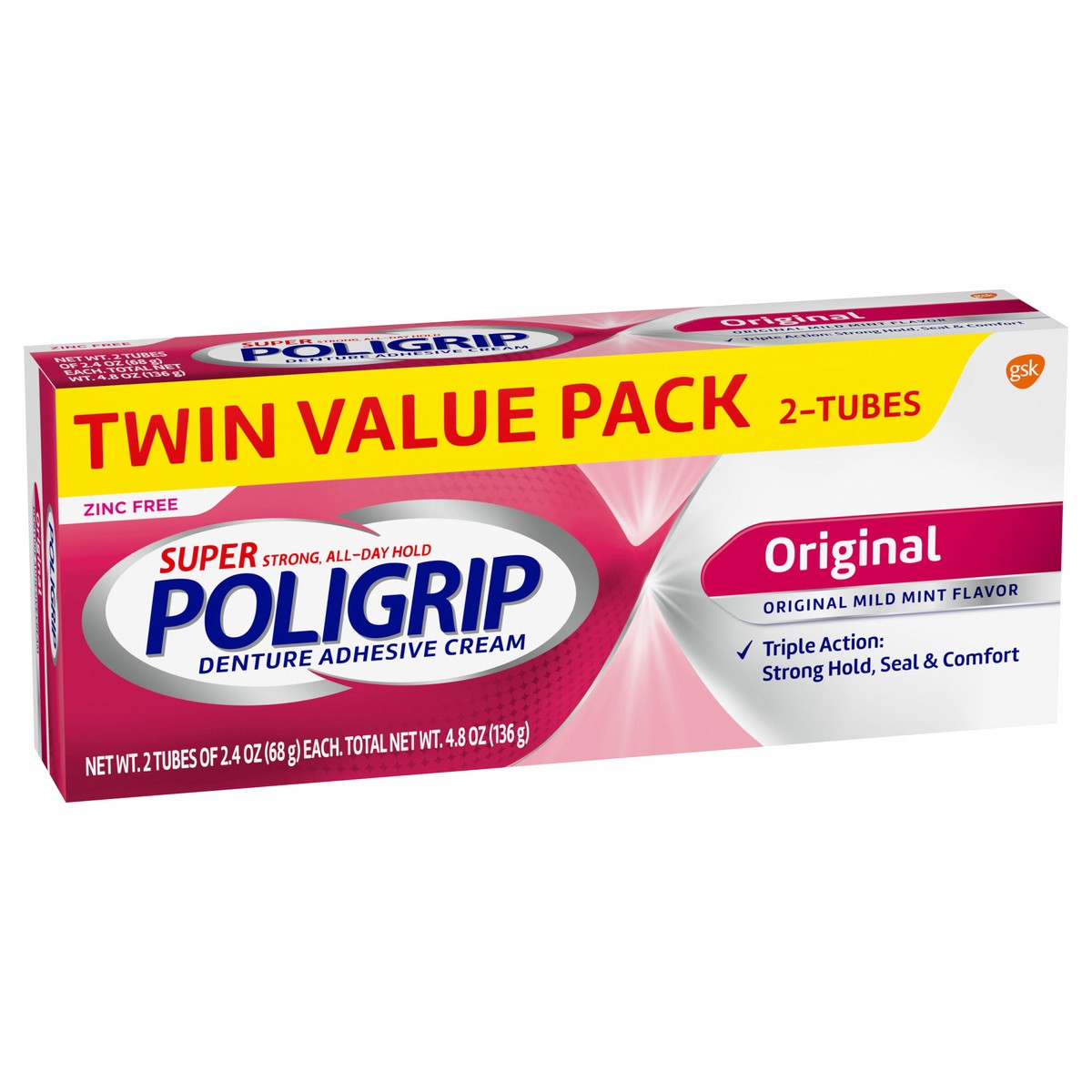 slide 8 of 11, Poligrip Super Poligrip Original Formula Zinc Free Denture and Partials Adhesive Cream, 2.4 ounce (Twin Pack), 2 ct