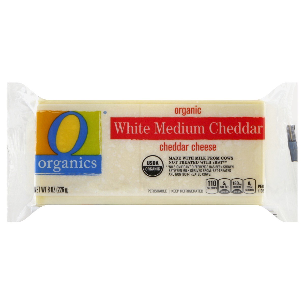 slide 1 of 5, O Organics Organic White Cheddar Cheese, 8 oz