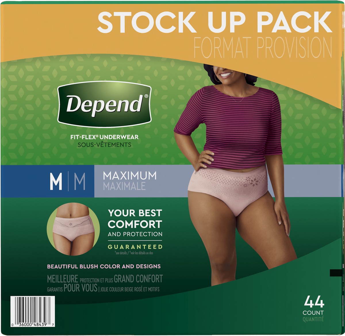 slide 4 of 10, Depend Fit-Flex Maximum Underwear Medium Stock Up Pack 44 Count, 44 ct