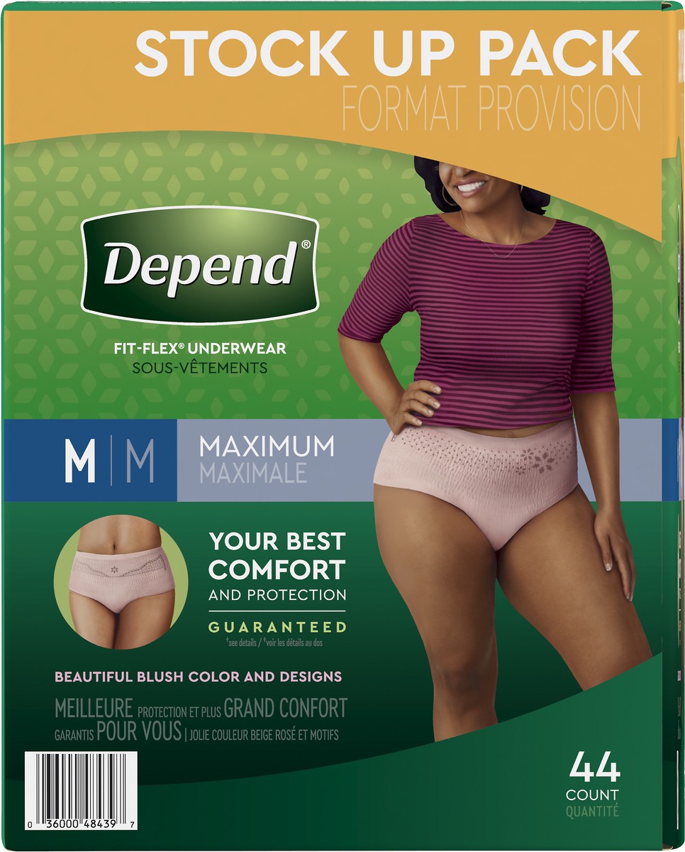 slide 9 of 10, Depend Fit-Flex Maximum Underwear Medium Stock Up Pack 44 Count, 44 ct