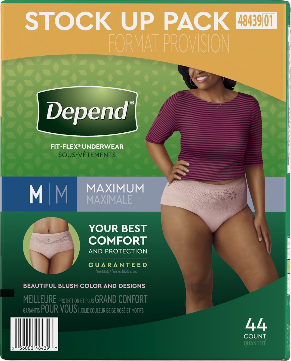 slide 10 of 10, Depend Fit-Flex Maximum Underwear Medium Stock Up Pack 44 Count, 44 ct