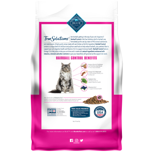 slide 15 of 16, Blue Buffalo True Solutions Indoor Hairball Adult Cat Chicken Dry Cat Food, 3.5 lb