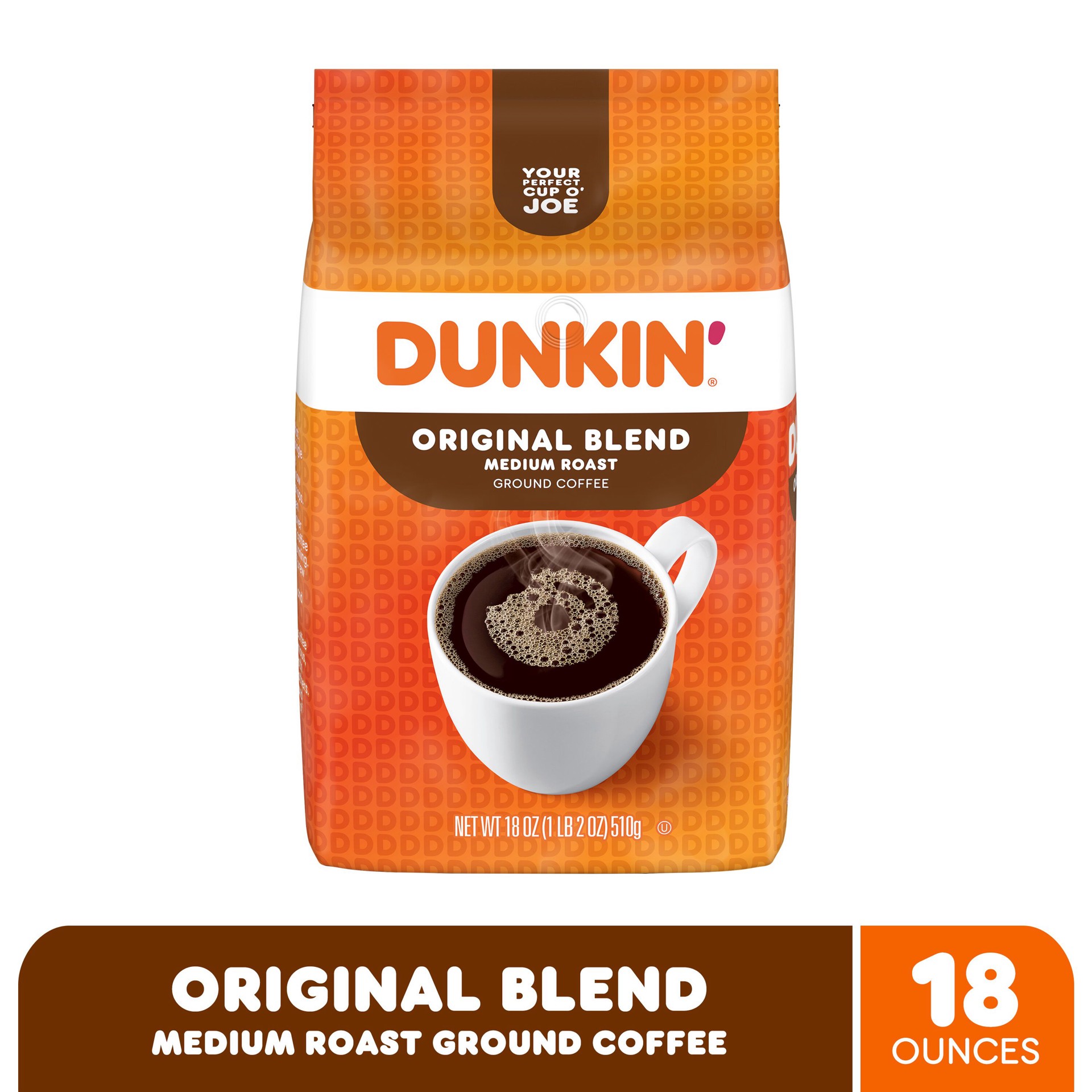 slide 6 of 6, Dunkin' Original Blend Ground Coffee, Medium Roast, 18 oz (Packaging May Vary), 18 oz