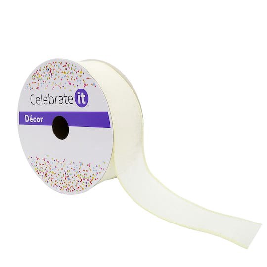 slide 1 of 4, 1.5" X 30ft. Ivory Faux Linen Wired Ribbon By Celebrate It, 1.5 in x 30 ft