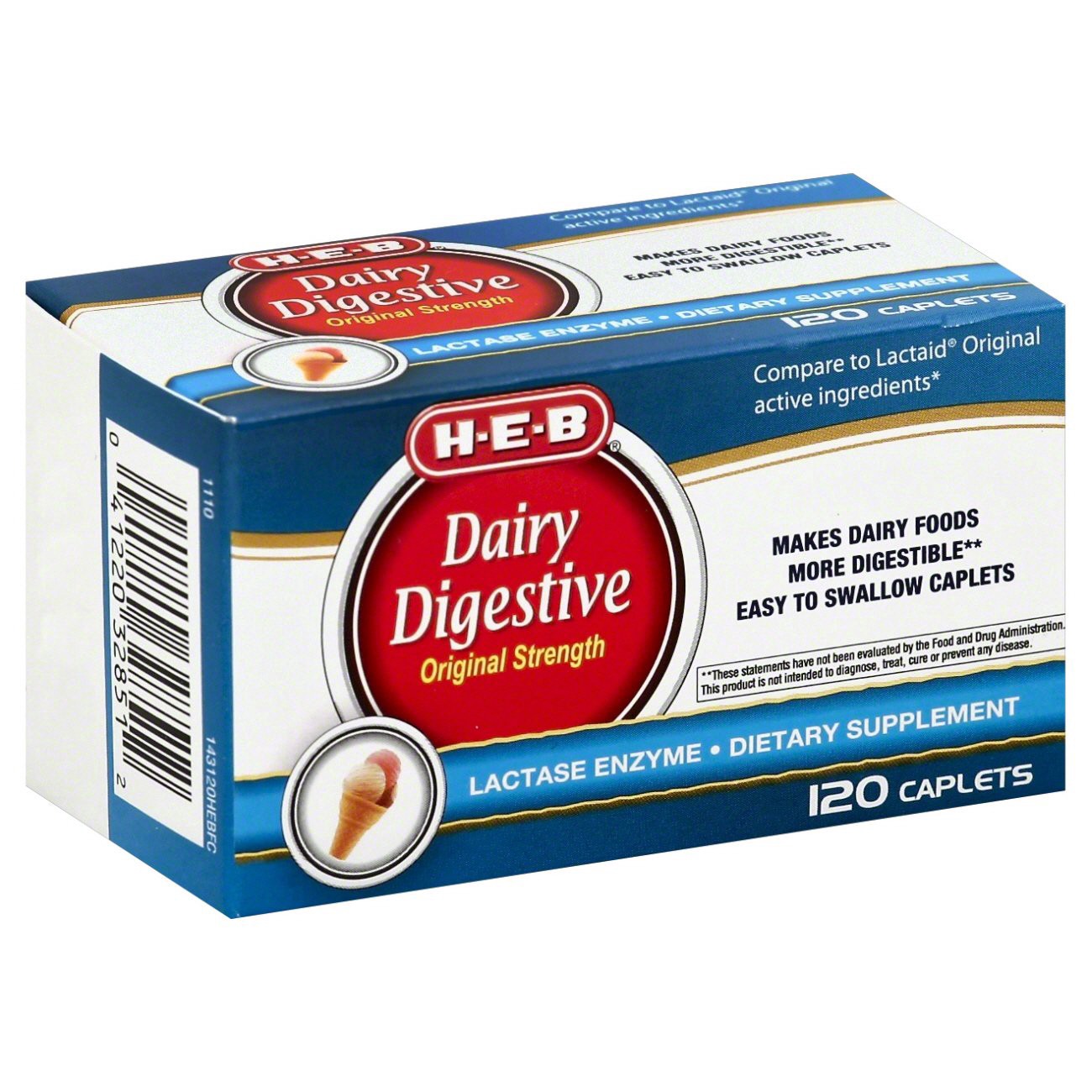 slide 1 of 1, H-E-B Dairy Digestive Original Strength, 120 ct