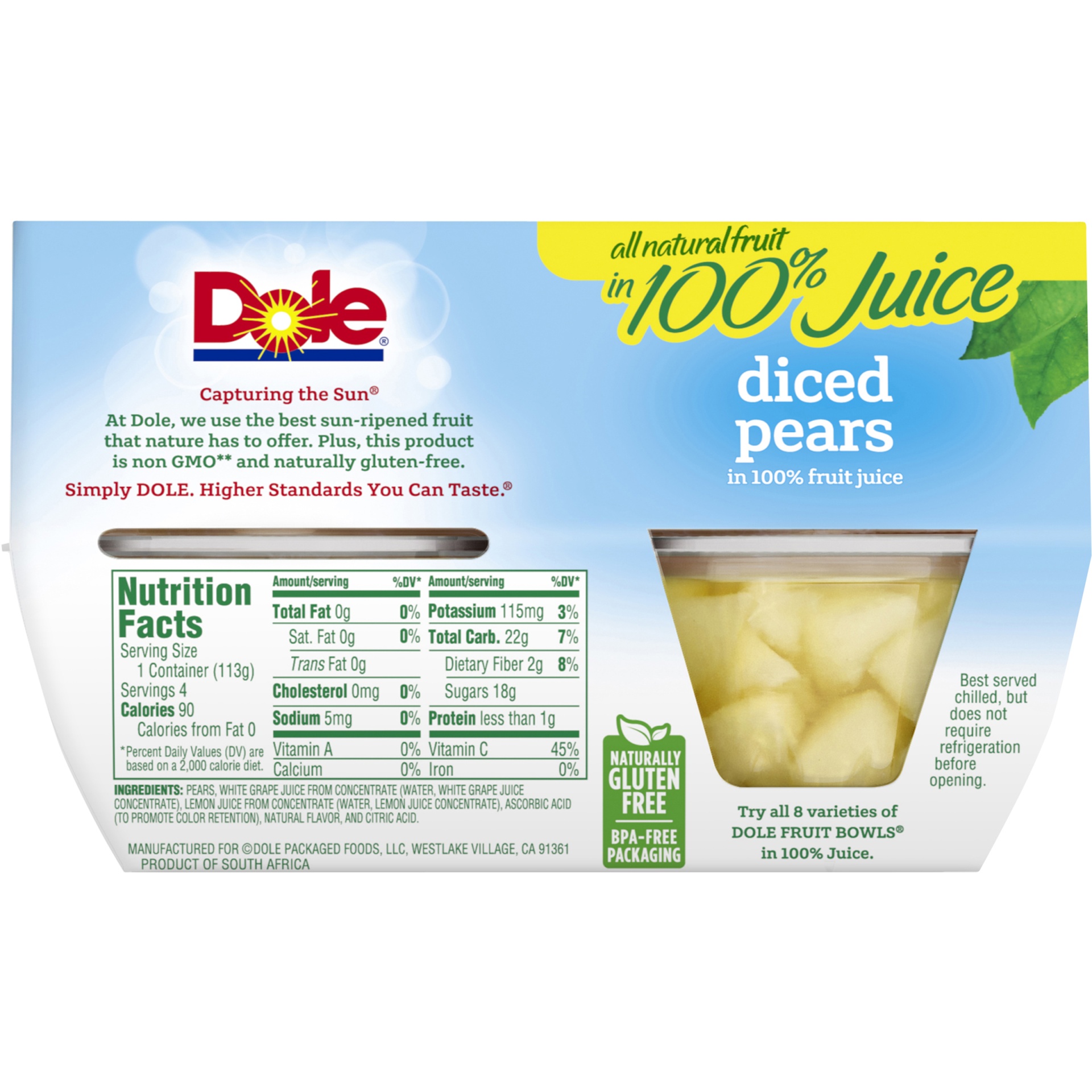 slide 2 of 8, Dole Diced Pears In 100% Fruit Juice, 4 ct; 4 oz
