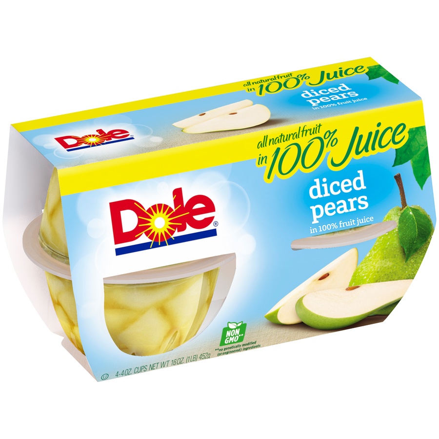slide 3 of 8, Dole Diced Pears In 100% Fruit Juice, 4 ct; 4 oz