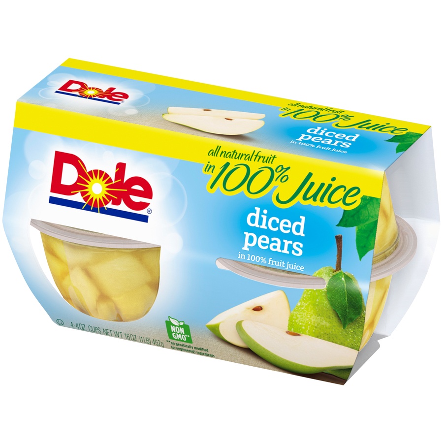 slide 4 of 8, Dole Diced Pears In 100% Fruit Juice, 4 ct; 4 oz