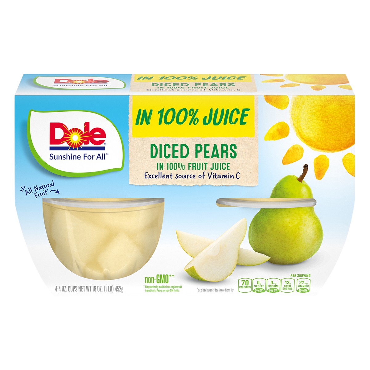 slide 1 of 10, Dole Diced Pears, 4 ct; 4 oz