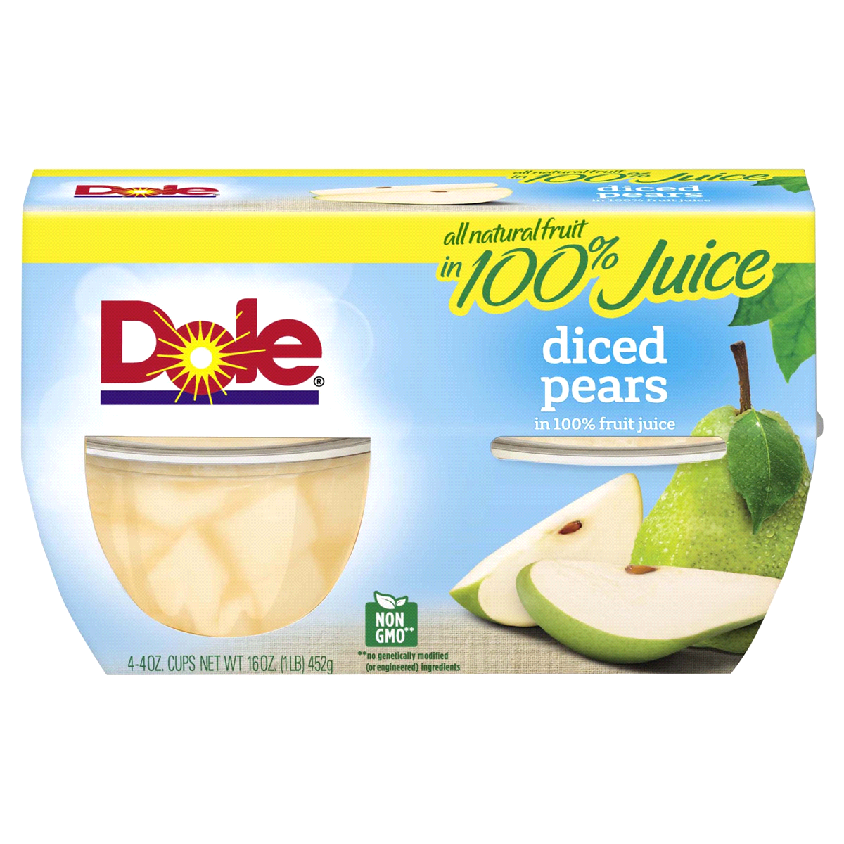 slide 1 of 8, Dole Diced Pears In 100% Fruit Juice, 4 ct; 4 oz