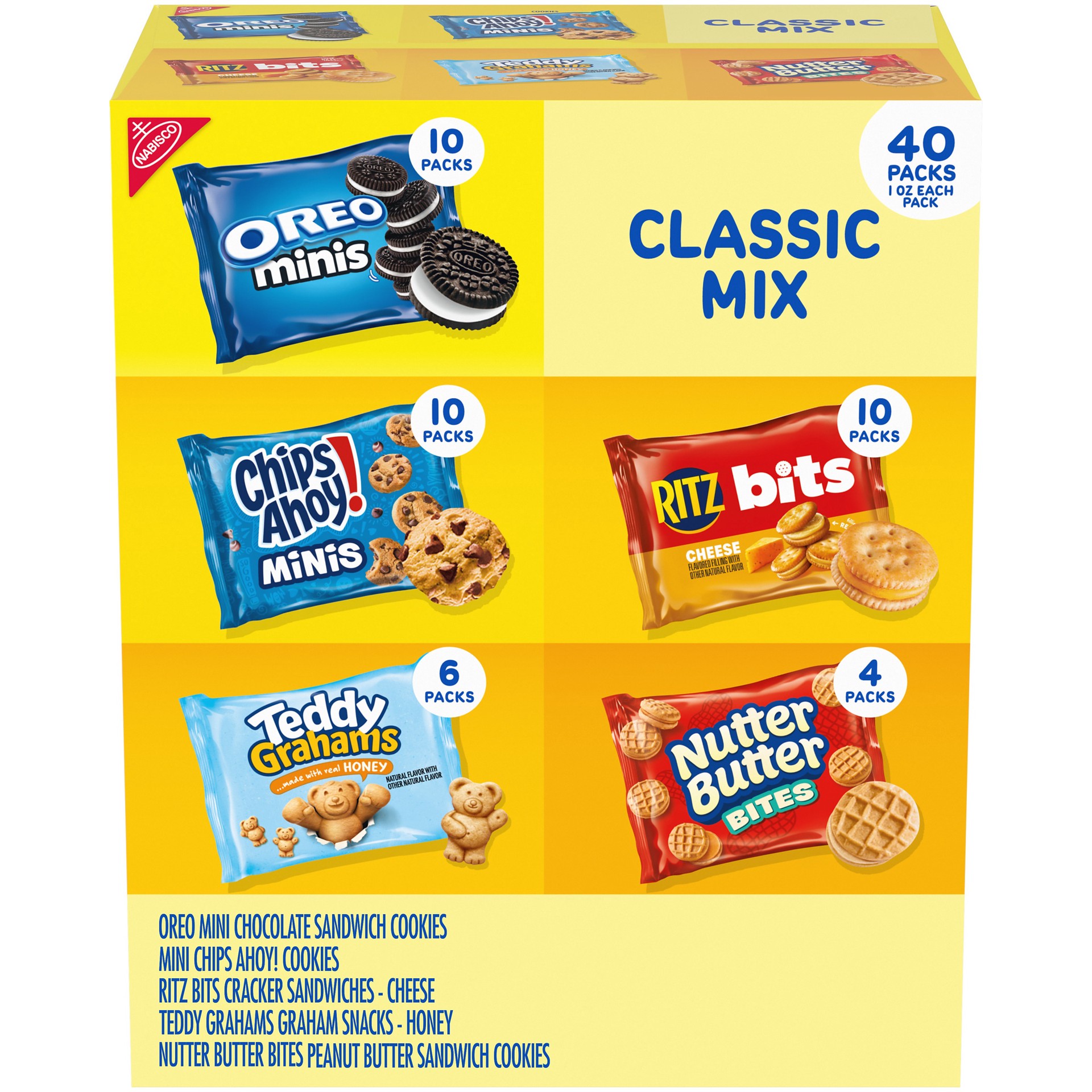 slide 1 of 5, Chips Ahoy!/Oreo/Nutter Butter/Ritz/Teddy Grahams Nabisco Classic Mix Cookies and Crackers Variety Pack, OREO, CHIPS AHOY!, RITZ Bits, Nutter Butter Bites, Teddy Grahams 40 Snack Packs, 40 oz
