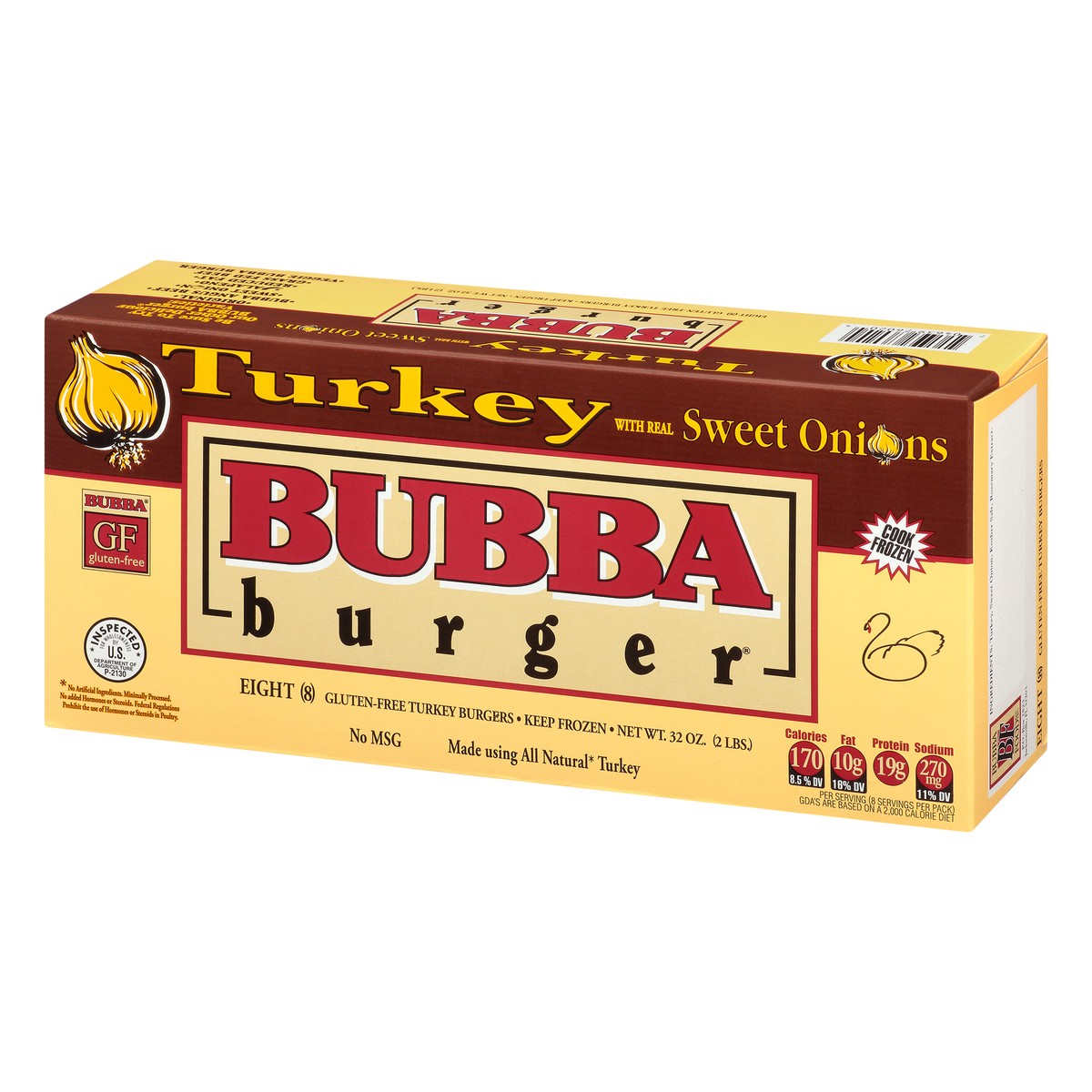 Bubba Burger Sweet Onions Gluten-Free Turkey Burgers, 8 count, 32 oz