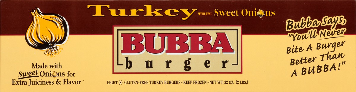 Bubba Burger Sweet Onions Gluten-Free Turkey Burgers, 8 count, 32 oz