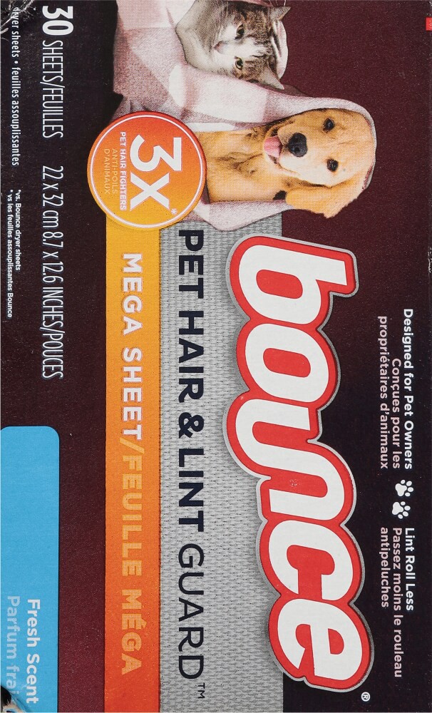 slide 4 of 6, Bounce® Pet Hair & Lint Guard MegaSheets Dryer Sheets - Fresh Scent, 30 ct