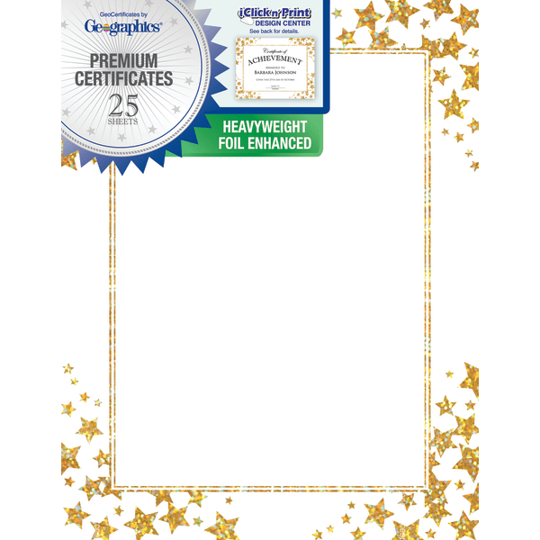 slide 3 of 3, Geographics Foil Certificates, 8-1/2"" X 11"", Gold Star, Pack Of 25 Certificates, 25 ct