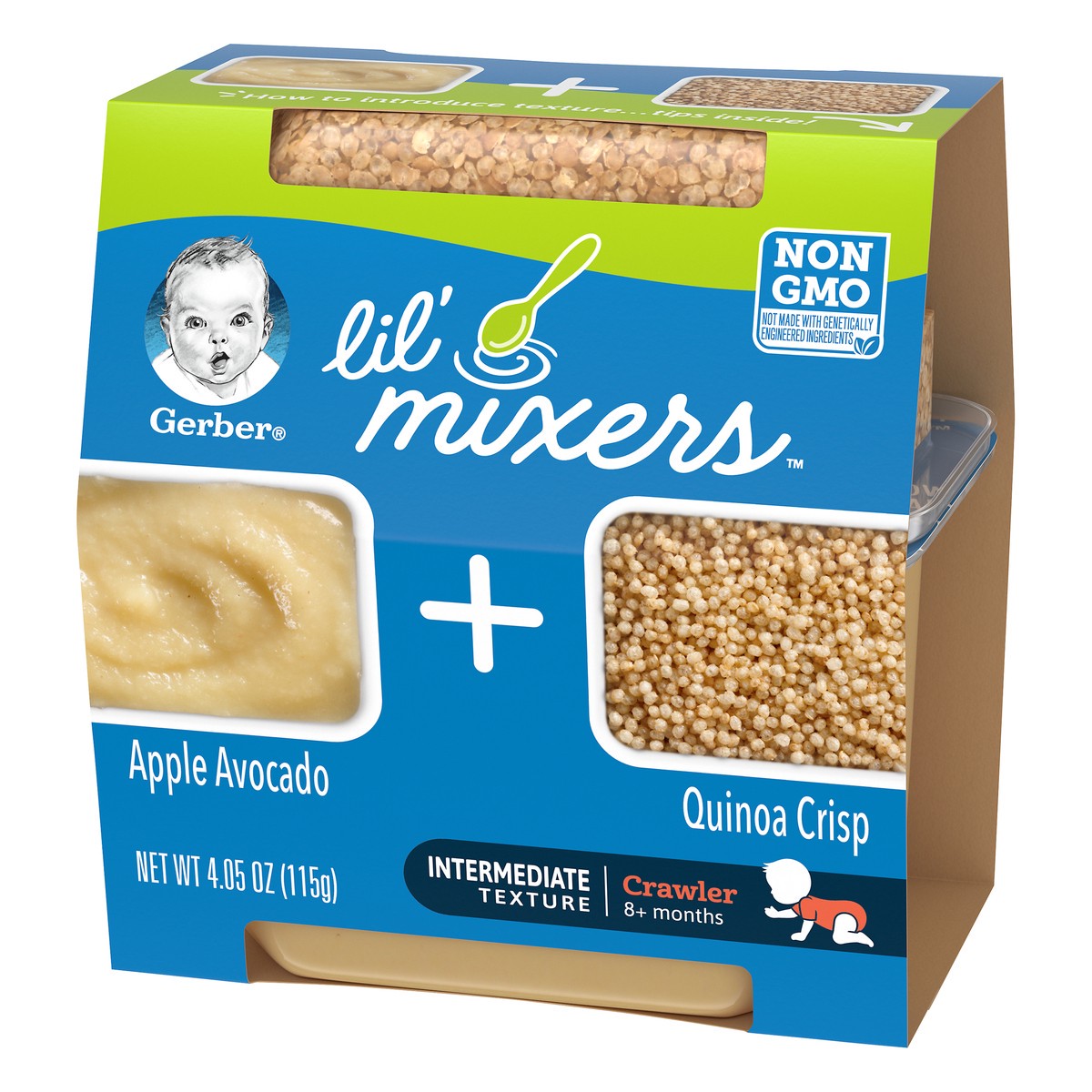 slide 6 of 9, Gerber Lil' Mixers, Apple Avocado with Quinoa Crisp, 4.05 oz Container, 4.05 oz