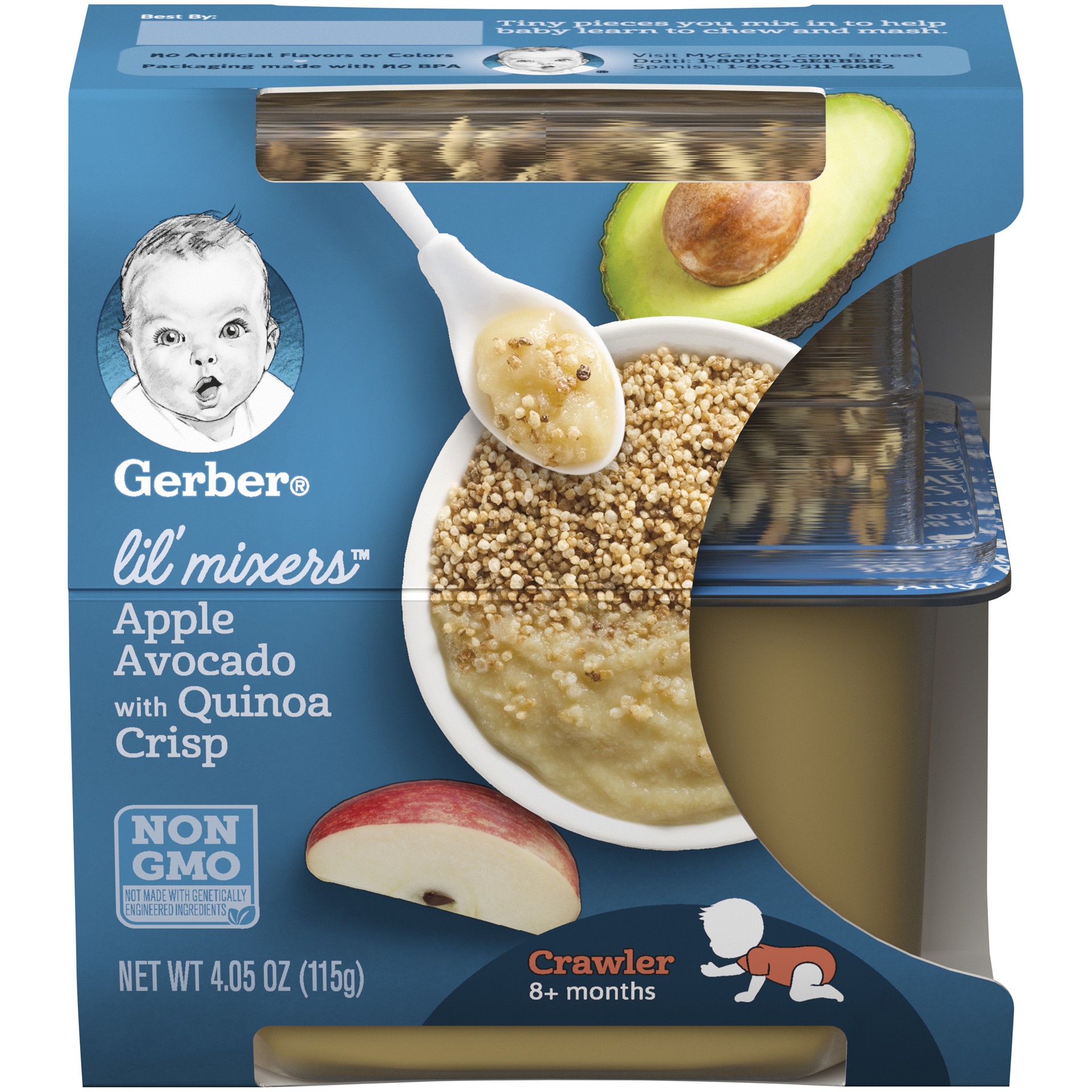 slide 1 of 9, Gerber Lil' Mixers, Apple Avocado with Quinoa Crisp, 4.05 oz Container, 4.05 oz