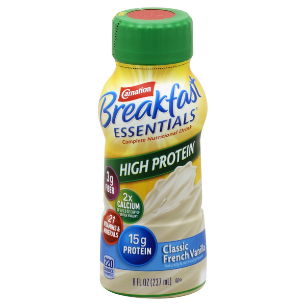 slide 1 of 1, CARNATION BREAKFAST ESSENTIALS HIGH PROTEIN Classic French Vanilla 8 fl. oz. Bottle, 8 oz