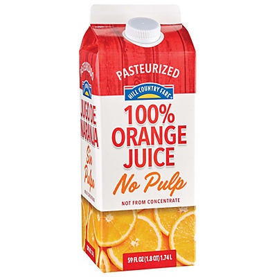 slide 1 of 1, Hill Country Fare 100% No Pulp Orange Juice, 59 oz