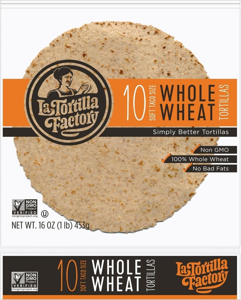 slide 1 of 1, La Tortilla Factory Non-Gmo Whole Wheat Tortillas Soft Taco Size, 16 oz