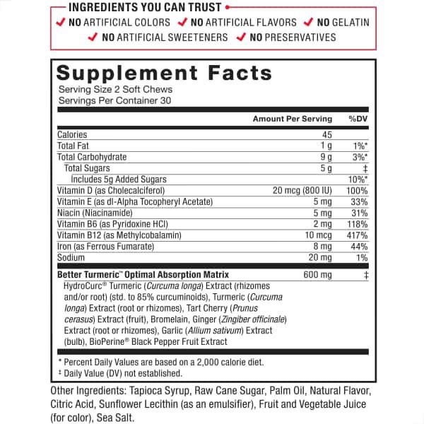 slide 11 of 13, Force Factor Fruit Splash Better Turmeric 60 Soft Chews, 60 ct