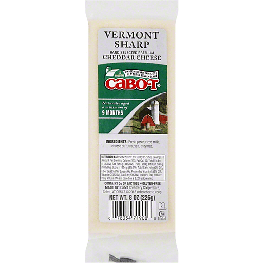 slide 1 of 1, Cabot Cheese, Cheddar, Vermont Sharp, per lb