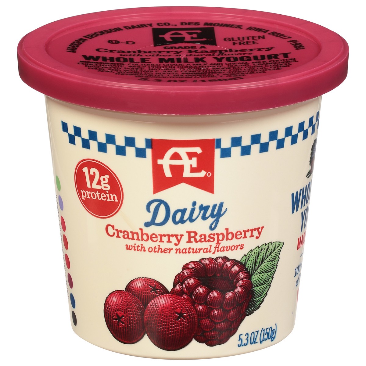 slide 1 of 1, AE Dairy Anderson Erickson Cranberry Raspberry Whole Milk Yogurt, 5.3 oz