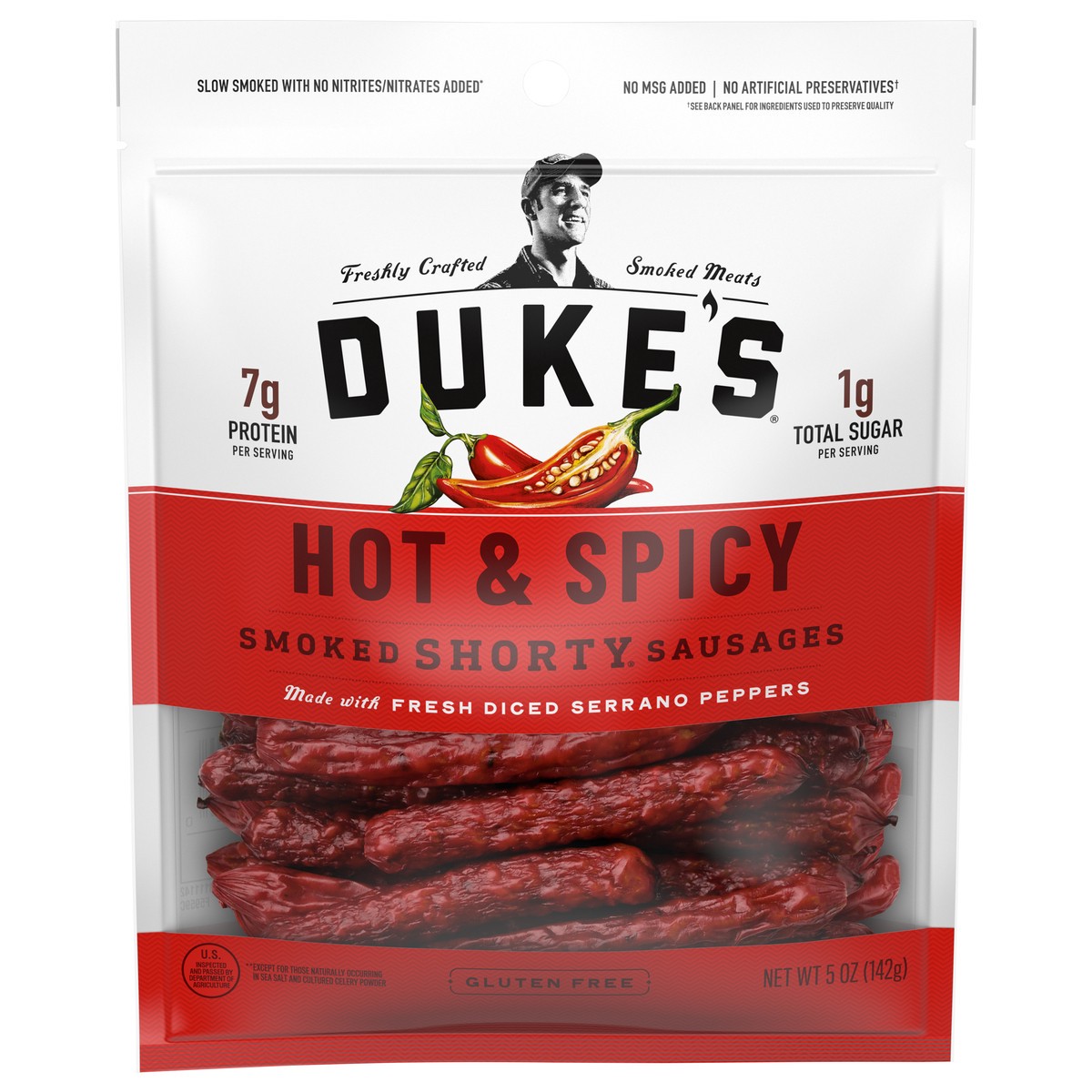 slide 1 of 2, Duke's Smoked Hot & Spicy Shorty Sausages 5 oz, 5 oz