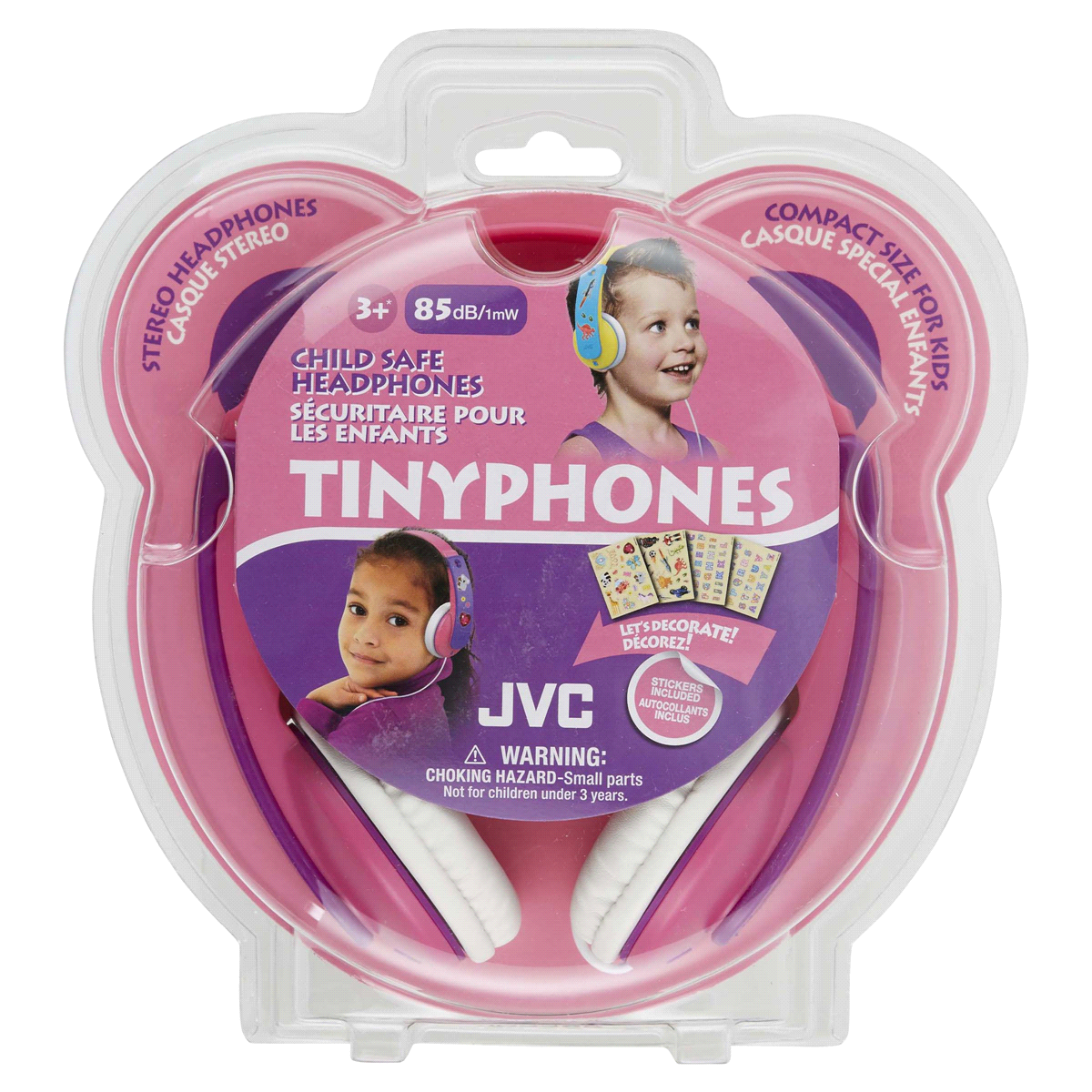 slide 1 of 1, JVC On Ear Pink and Purple Tinyphone Kid Headphones, 1 ct