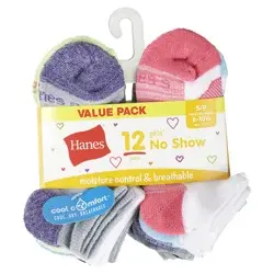 Hanes Girls' Cool Comfort No-Show Socks, Size Small