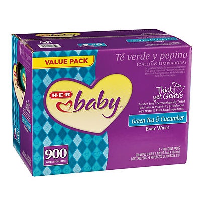 slide 1 of 1, H-E-B Baby Value Pack Green Tea & Cucumber Wipes, 900 ct