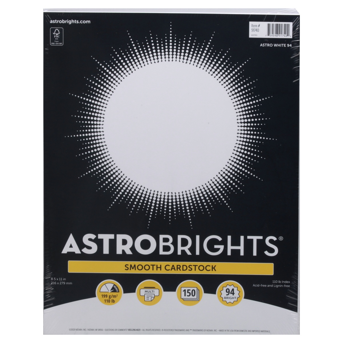 slide 1 of 1, ASTROBRIGHTS 8 x 11 Inch Astro White 94 Smooth Cardstock 150 ea, 150 ct
