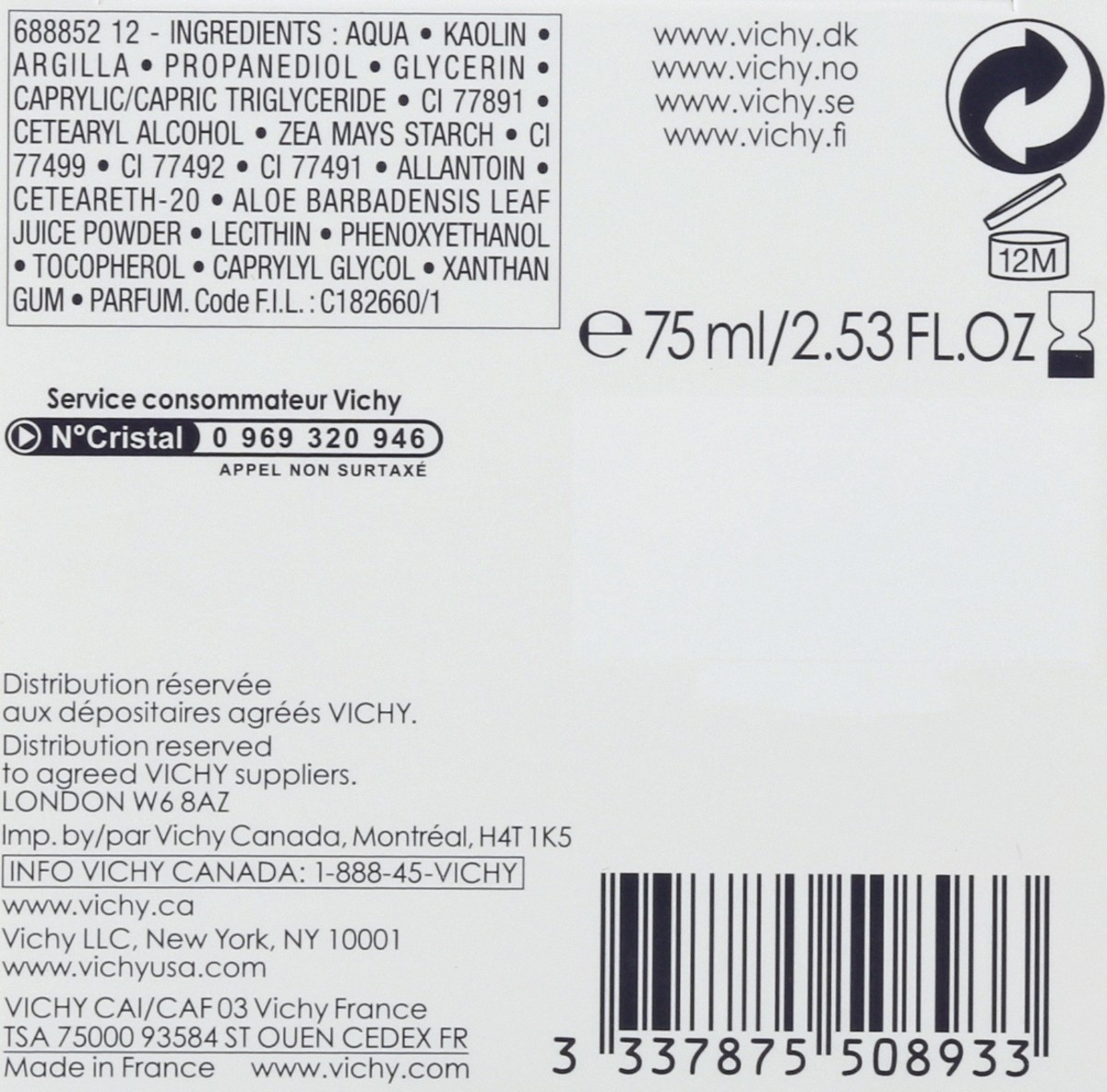 slide 3 of 7, Vichy Clay Mask 75 ml, 2.5 oz