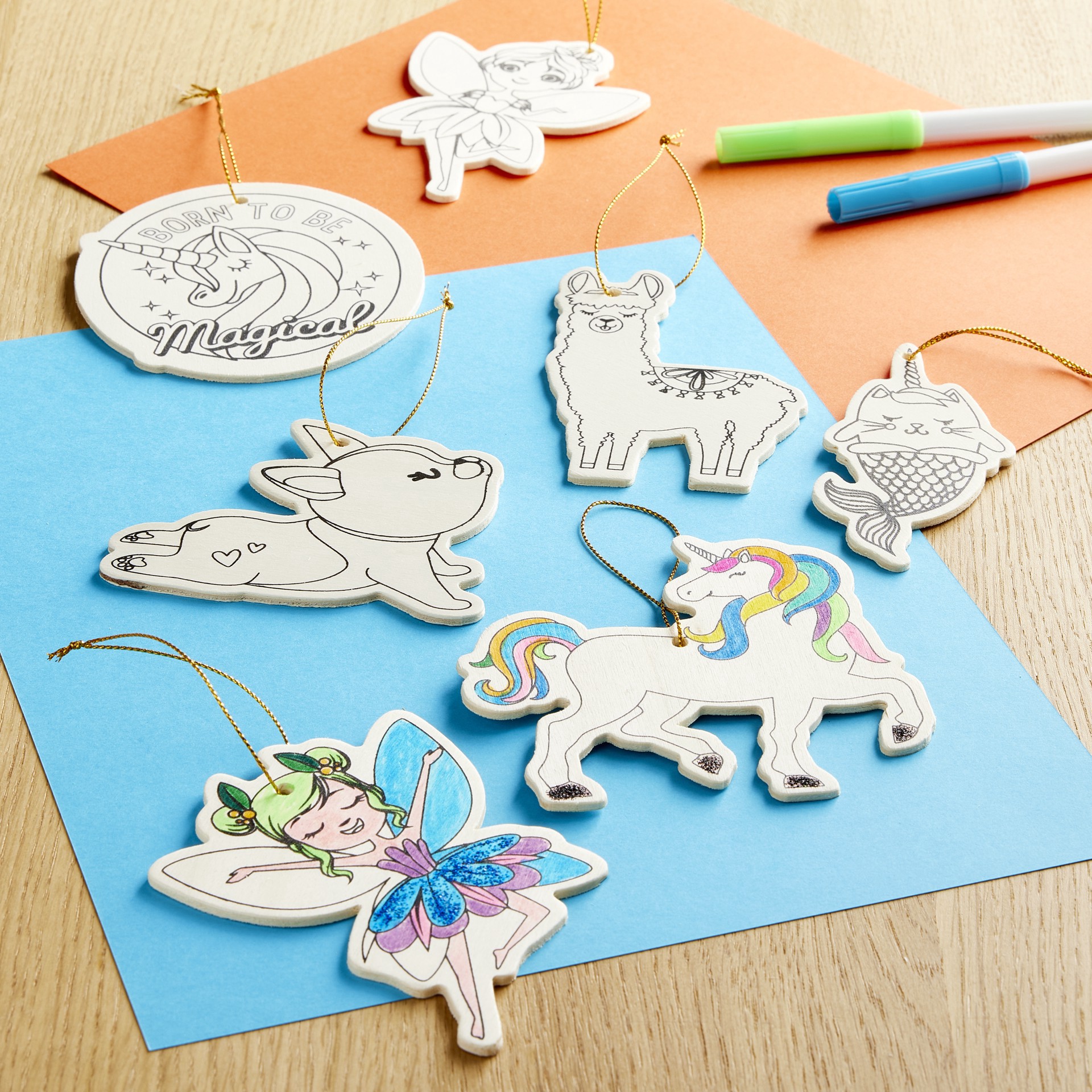 slide 3 of 3, Magical Color-In Wood Ornaments By Creatology, makes 8 ornaments